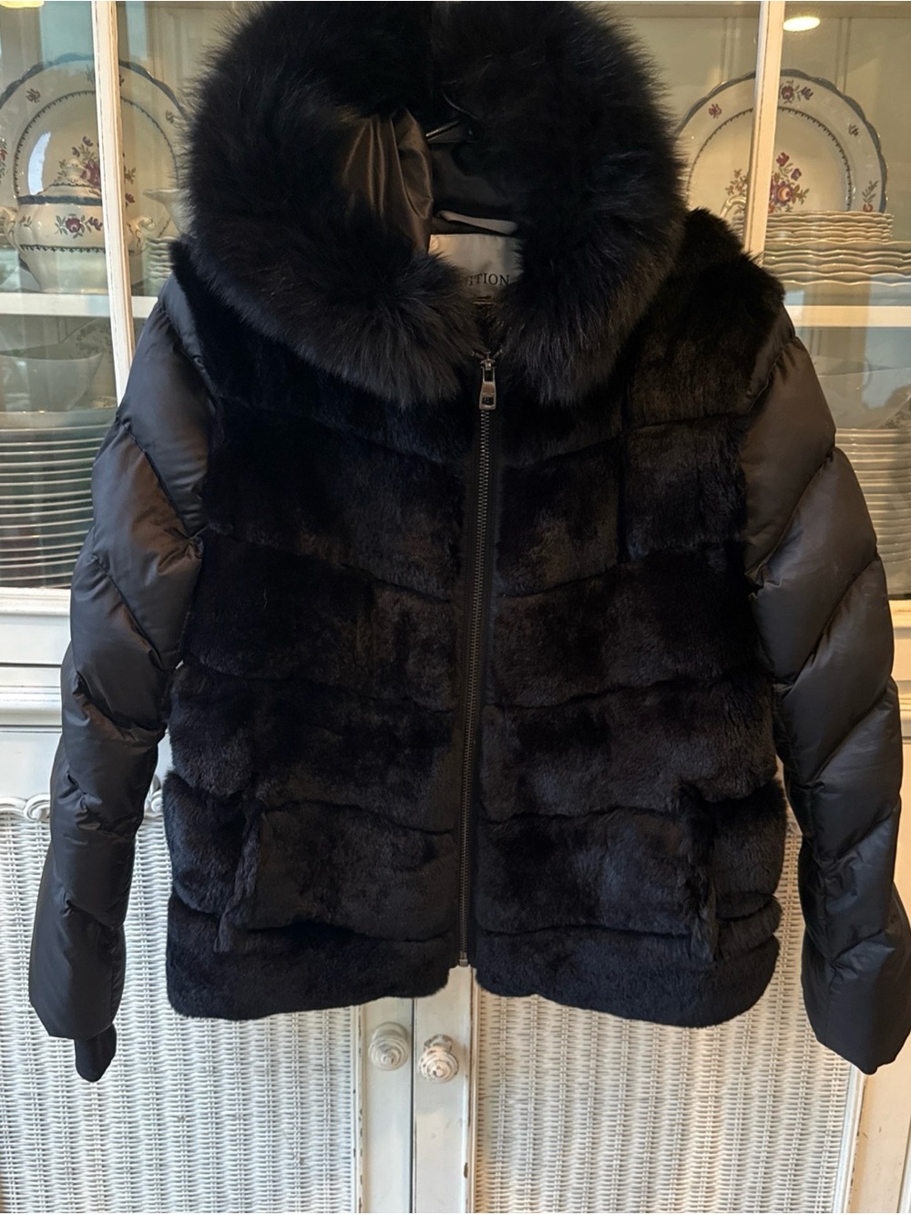 Intuition Paris Rex Rabbit Fur Puffer Sz 42 Jacket Winter Coat M/L  Fox Down